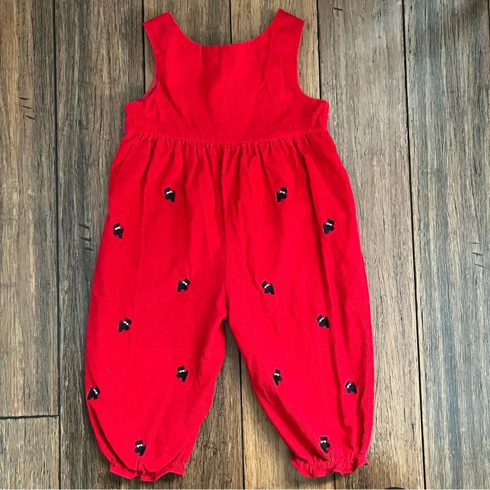 Girls Red Corduroy Romper Black Terrier Dog Embroidery 2T Snap Legs Jumper 24M